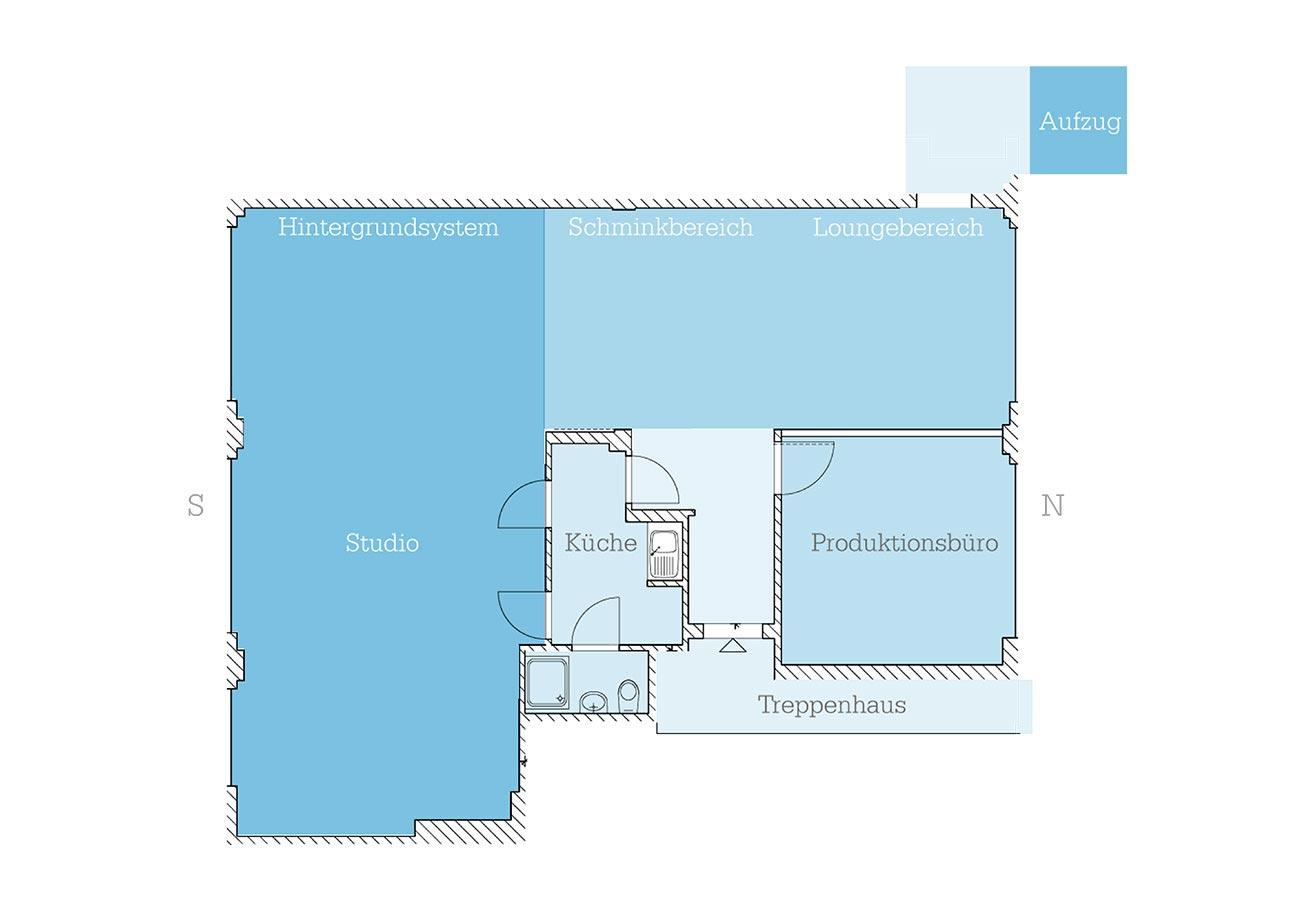 Grundriss Loft Mietstudio Berlin Friedrichshain mit Tageslicht
